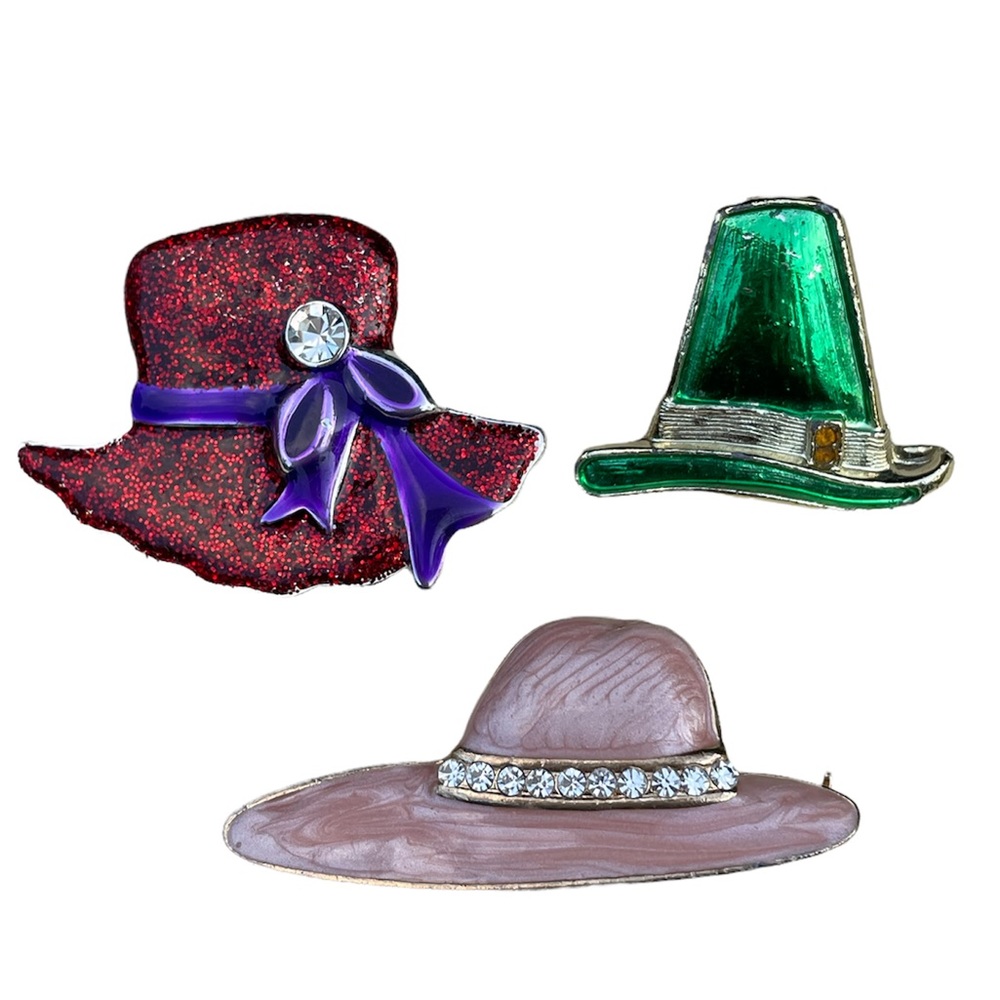 3 Vintage enameled hat brooch/pendant